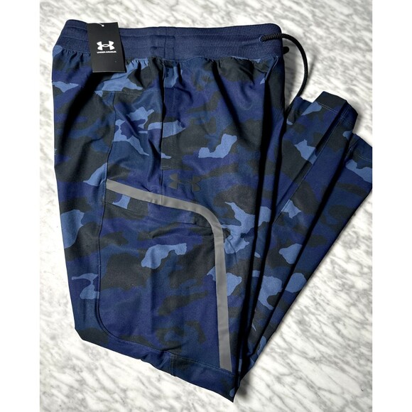 Under Armour Elite Cargo Pants Large Blue Grey Black Camo Stretch Storm Joggers